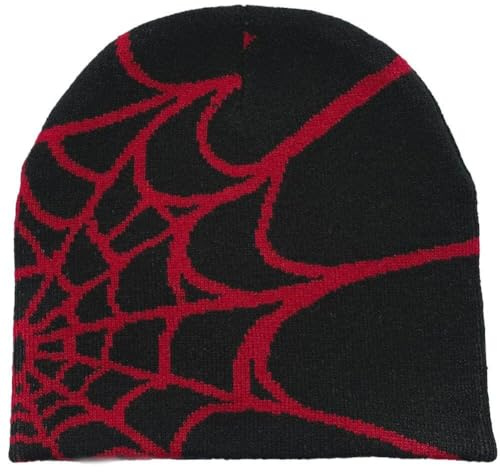 Fituenly Spider Web Beanie Hut Wolle Gestrickt Hut Y2k Straße Beanie Für Männer Frauen Winter Warme Beanie Mode Hip Hop Schädel Cappe