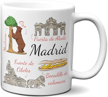 Planetacase - Taza Madrid - Recuerdo de España - Taza de Café Grande 330 ml - Original y Resistente - Apta para Microondas y Lavavajillas - Diseño Duradero - Cerámica