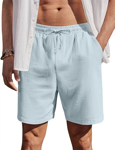 COOFANDY Shorts pour Homme Décontracté en Coton d'été Pantalon Court avec élastique Chino Shorts de Plage avec Poches Bleu Clair XXL