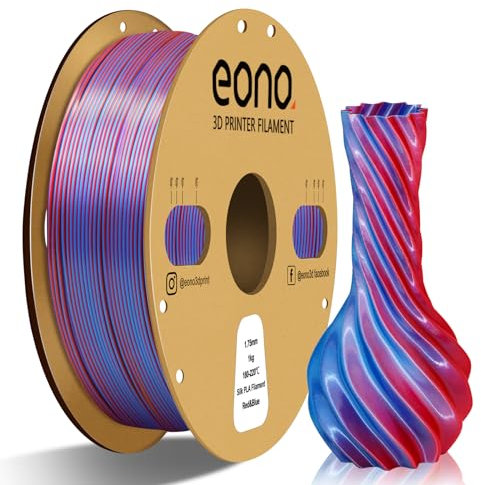 Eono Dual Zweifarbig PLA Filament 1.75mm für 3D Druck, 3D Drucker Filament 1kg Spule +/- 0,03 mm(2.2lbs), Silk PLA Rot & Blau