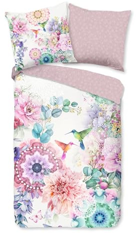 Hip Satin Bettwäsche ISAYE natürlich 100% Baumwolle | Bettwäscheset ÖKO-TEX hautfreundlich, atmungsaktiv | mit Reißverschluss | Kolibri Mandala 155 cm x 220 cm rosé Mauve