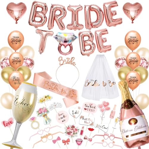 iZoeL Bride to be Deko Rosegold Junggesellenabschied Accessoires Frauen, Bride to be Girlande Schärpe Schleier, JGA Foto-Requisiten,JGA Party Dekoration Luftballon Folienballon