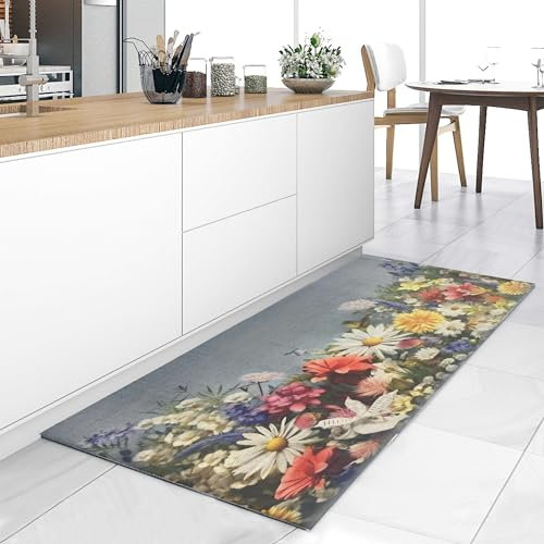 HomeLife PVC Küchenläufer waschbar & rutschfest | 52 × 300 cm | PVC Teppich Läufer für Küche, Flur & Bad | Polyester Teppich für Eingangsbereich Innen & Außenbereich | DesignBlütenpoesie