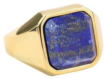 Daesar Edelstahl Ring Herren Gold, Männer Ringe Personalisiert 22MM mit Lapislazuli Siegelring Ring Große 65 (20.7)