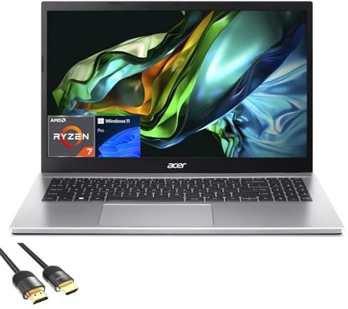 acer Ordinateur portable Aspire 3 pour étudiants et entreprises, écran FHD Micro-Edge de 15,6, AMD Ryzen 7 5700U, RAM 16 Go, SSD PCIe de 1 To, webcam, clavier, WiFi 6, USB-C, RJ45, HDMI, câble HDMI