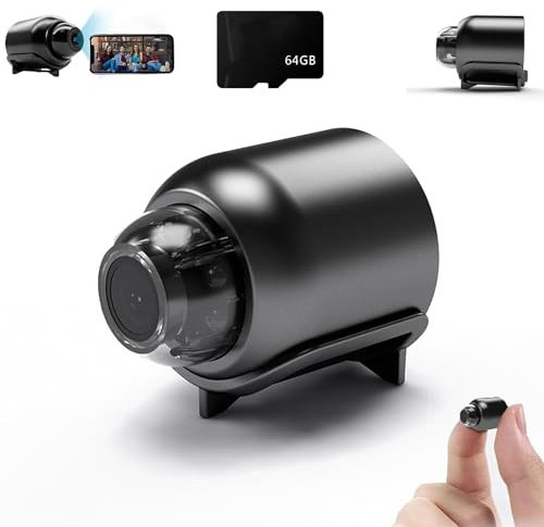 YOHFRFGX Cheerchest Camera, Mini 5g Wireless WiFi Camera 1080p Hd, Mini Wireless WiFi Camera 1080p HD, Night Vision Cam for Home Office Car (Camera+64G card)