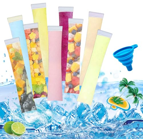 CHENYU 150 PCS Moule Sacs Popsicle 28 x 5.5 cm Avec Entonnoir Glace a L'eau Sacs à Glace DIY Pour Faire du Yaourt Des Fruits Des Bonbons Et Des Glaces Glace Maison