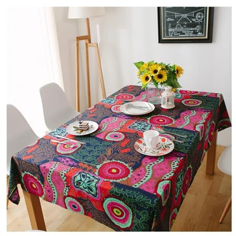 Aotiwe Tischdecke Couchtisch, Gartentischdecke für Draußen Vintage Muster Im Landhausstil Tischdeko Vintage Boho Rot Grün Tischdecke Vintage Leinen 110x110cm