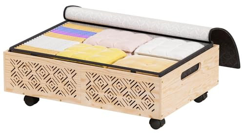 Unterbett-Aufbewahrungsbehälter, Unterbett-Organizer aus Holz mit Rollen mit großem Fassungsvermögen, Staubbeutel, stapelbar unter dem Bett, Schublade