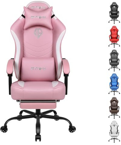 SITMOD Gaming Chair Big and Tall with Footrest, Office Chair Lumbar Support Height Adjustable Game Chair with 360°-Swivel Seat and Headrest for Office or Gaming