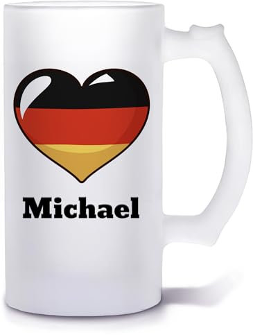 Unikatolo Bierkrug mit Name personalisiert | Deutschland Herz | Glasbierkrug individuell bedruckt | Biergeschenk für Männer zum Geburtstag Brauerei Bier brauen Pils Craft Beer