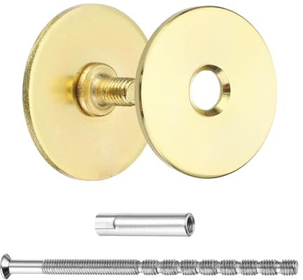 sourcing map Door Hole Cover Plate, 1-1/6 Dia Deadbolt Cover Plate Round Door Knob Hole Filler Plate Brushed Satin Nickel 1.38 Nut 3.54 Screws Gold Pack of 1