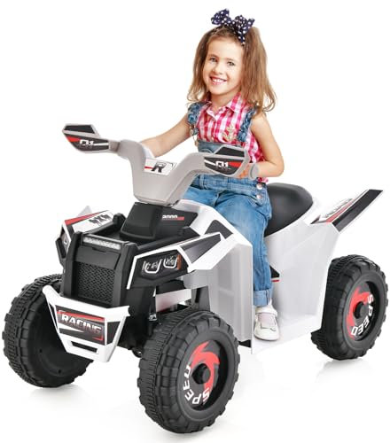 GOPLUS 6V Kinder Quad, Elektroauto ATV mit Vorwärts/Rückwärtsschalter, Kinderquad mit Pedal & Ladegerät, Mini Elektroquad für Kinder ab 3 Jahren bis zu 30 kg (Weiß)