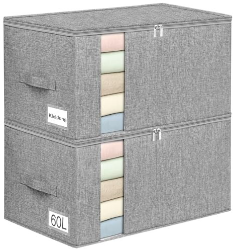 mepure Aufbewahrungsbox mit Deckel Groß, 60L Kleidung Stoffboxen Aufbewahrung mit Stabile Seitenwände & Boden, Aufbewahrungstasche mit Verstärkt Griff, Bettwäsche Aufbewahrung für Kleidung, Bettdecken