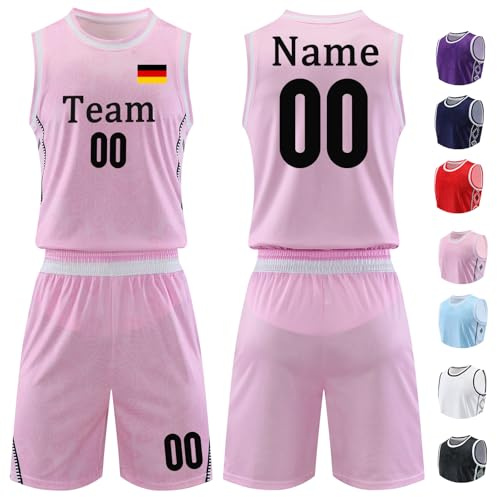 Basketball Trikot Jersey Shirt und Shorts Personalisiert für Erwachsene Kinder Basketball Set Basketball ärmelloser Anzug Basketball Sportbekleidung Basketball Geschenke für Jungs Herren Mädchen