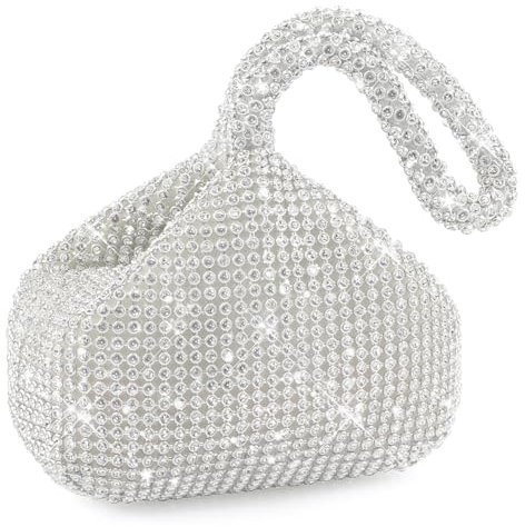 BELICOO Abendtasche mit Strasssteinen für Damen, glitzernde Clutch, Abendtasche, Aluminiumperlen, Handtaschen für Abschlussball, Hochzeit, Party, Verlobung, L / Silber, L