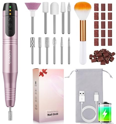 Healvian Electric Nail Drill Machine,Rechargeable Electric Nail Drill Kit,Manicure Pedicure Tool,Portable Nail Drill,Nails Polishing Tools