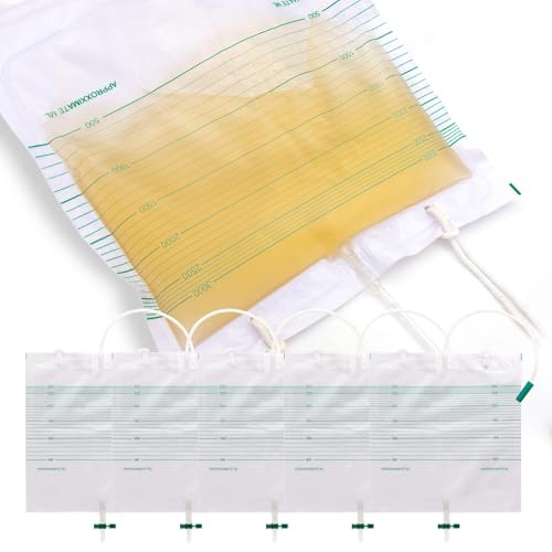 Luriseminger 5pcs Sacche per Urina 3000ml, Anti-Reflusso Sacchetti per Drenaggio da Letto, Sacche Urina con Rubinetto per Degenza Anziani e Accesso Facilitato