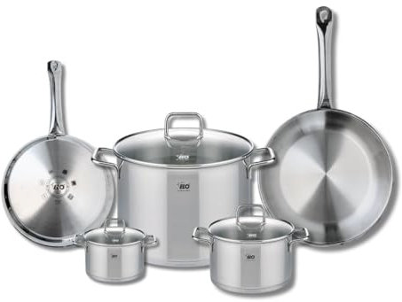 ELO 9503450 Kochgeschirr-Set, 5-teilig, 2 Bratpfannen 24 und 28 cm, 3 Kochtöpfe 12, 16 und 26 cm Elo Profi, Citrin, Edelstahl, Induktion