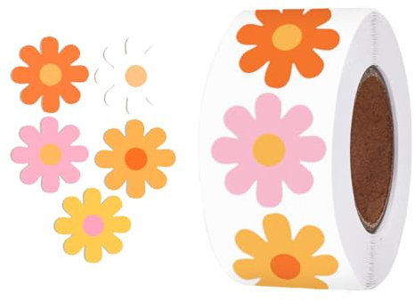 500 Piece Daisy Stickers,Flower Stickers for Kids,Decals Flowers,Flower Sticker for Crafts,4 Patterns,3.8cm/1.5in,1 Roll with 4 Colours,Suitable to Decorate Walls,Calendars,Laptops,Bottles