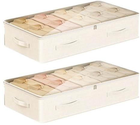 Miawtro 2PCS Under Bed Storage Bags, 72L Foldable Storage with Window | Underbed storage with zip, reinforced handles and clear window for clothes, bedding, blankets and comforters