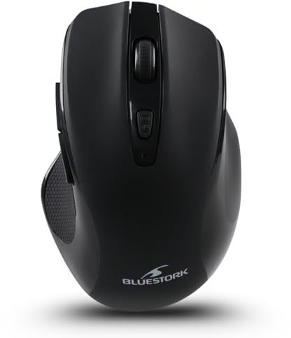 Bluestork M-WL-OFF75 Kabellose Maus, doppelte Verbindung: Bluetooth & USB 2,4 GHz, wiederaufladbar, beidhändig, ergonomisch, leise für PC/Mac – Schwarz
