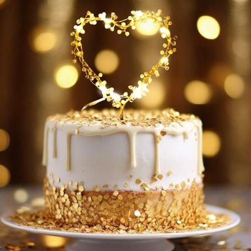Tortendeko Hochzeit, Kuchen Topper Liebes Herz Perlen Cake Topper mit LED-Licht, Herz Cake Topper Geburtstag Personalisiert, Kuchen Deko für Geburtstag, Hochzeit, Jahrestag, Party