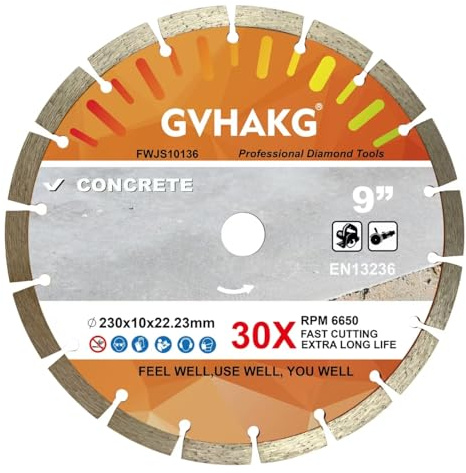 GVHAKG 230 mm Diamond Cutting Disc, Segmented General Purpose Blade | 9'' Concrete Saw Blade Dry/Wet Cutting Concrete, Masonry, Brick, Block (230x10x22.23mm)