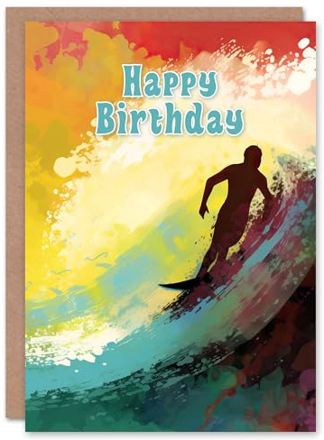 Artery8 Happy Birthday Surfing Surfer Colorful Wave Surf Birthday Card