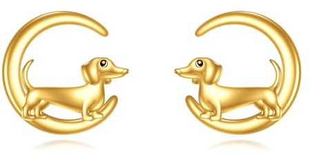 Kecho 14 Karat Gold Ohrringe Dackel Mond Ohrstecker Echtgold Schmuck Geschenke Für Damen Tierliebhaber