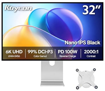 Kuycon Monitor G32P de 32 Pulgadas y 6K (6144 x 3456) - Panel IPS Negro,Contraste 2000:1 - Pantalla Profesional FHD con protección Ocular, antirreflejos, HDMI/DP y Montaje (Panal - con Soporte)