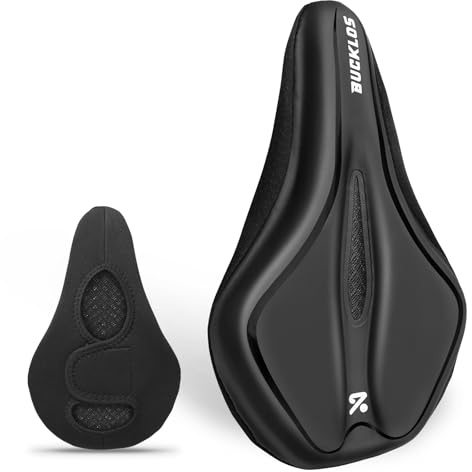 AEYINO Fahrradsattel Überzug Gel Sattelbezug 11×7×1.2 Zoll für MTB(Black) | Fahrradsattel aus Memory-Schaum, dämpft Vibrationen, extra weicher Fahrradsattelbezug, kompatibel mit Peloton