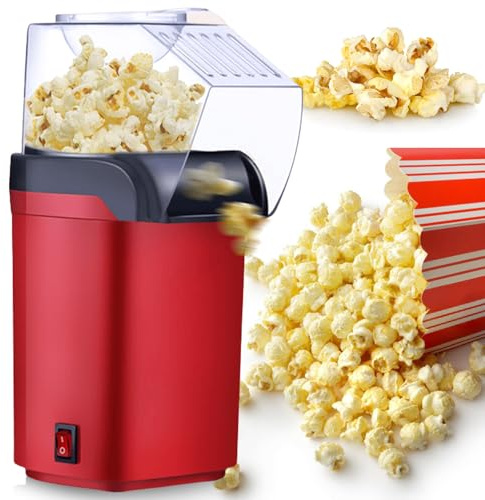 GAOUTO Machine à pop-corn : machine à pop-corn à air chaud 1200 W, machine à pop-corn faite maison, saine et sans huile, 2 minutes rapide, soirée cinéma, Noël, anniversaire d'enfant, vidéos à la