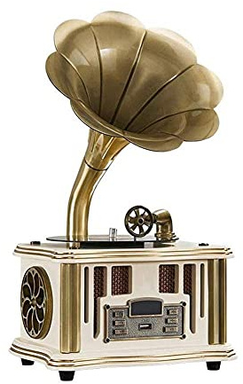 CLSDRZC Plattenspieler, Musikbox, Phonograph, Plattenspieler, kabelloser Lautsprecher mit Aux-in, FM-Radio, USB-Anschluss für Flash-Laufwerk, Grammophon