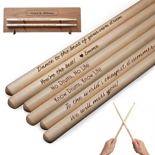 UIDMEN Baquetas personalizadas con pantalla de madera, 1 par de baquetas de arce 5A, regalos de batería para novio, marido, familia, amigos, profesionales, principiantes, músicos