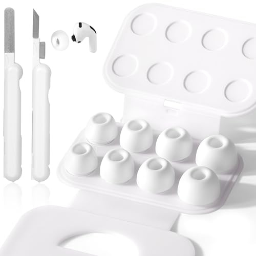 AOOSU Ersatz Silikontips Aufsätze für AirPod Pro und AirPods Pro 2, 4 Paar Ersatz Ohreinsätze mit Loch zur Geräuschreduzierung, Replacement Ear Tips mit Reinigungsset & Aufnahmeboxr