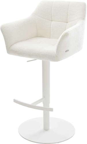 DELIFE Barstuhl Yulo-Flex Drehfuß höhenverstellbar Metall Weiß Bouclé Soft Beige