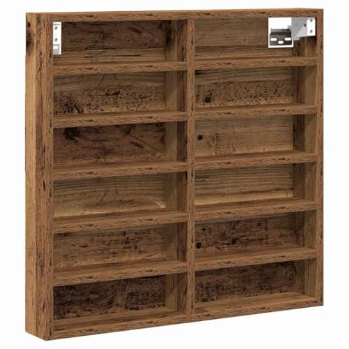 Mhdvray Hängevitrine Wandvitrine aus Holzwerkstoff, Vitrinenschrank in Altholz-Optik mit 16 Fächern, platzsparendes Wandregal für Sammler, 60 x 8,5 x 58 cm, Setzkasten für Deko und Figuren