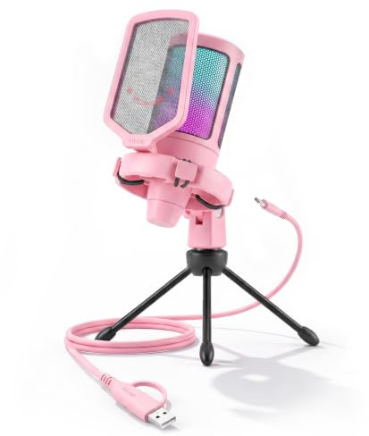 FIFINE Gaming Mikrofon PC, Typ A/C USB Microphone für PS4 PS5 Mac, mit Mikrofon Ständer, Stummschalttaste, Popfilter, Shock Mount, für Streaming Podcast Studio