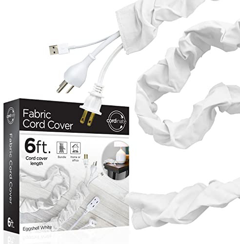 Cordinate Fabric Cord Cover, 6 ft, Hides Cables, Great for Lamps, Light Fixtures, and Desks, Cable Management, Easy Installation, Eggshell White, 40723