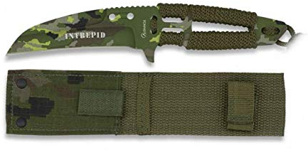 Cuchillo Intrepid Encordado para Caza, Pesca, Camping, Outdoor, Supervivencia y Bushcraft Albainox 32416 + Portabotellas de regalo