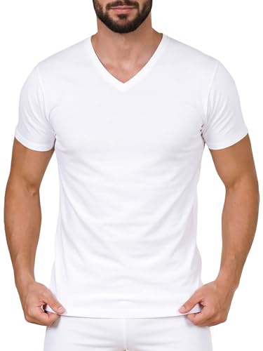 EGI Maglia Intima Uomo Scollo V in Cotone Filo di Scozia, T-Shirt Mezza Manica Traspirante Sottocamicia Elegante Estiva Anti-Sudore Made in Italy Art. 5322