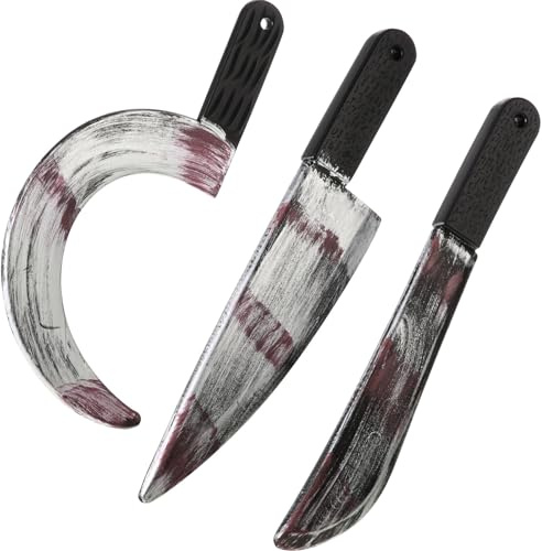 3 Pieces Halloween Knife Fake Knife Halloween Machete Toy Plastic Halloween Butcher Sickle Weapon Prop Halloween Party Decoration