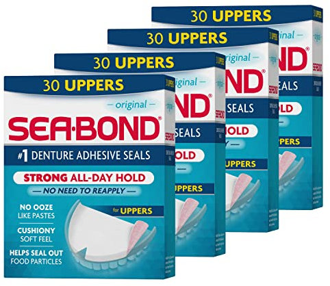 Sea-Bond Lot de 4 joints adhésifs sécurisés pour prothèse dentaire, dessus original, sans zinc, tenue toute la journée, sans désordre, 30 pièces