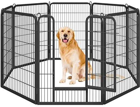 Yaheetech Dog Playpen, 8 Panel Puppy Play Pen Heavy Duty Pet Exercise Fence for Garden/Yard 100cm Height