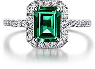 Michooyel S925 1,8 ct im Labor hergestellter Smaragdring Halo-Diamantbänder Verlobungsring Ehering Sterlingsilber mit kubischem Zirkon Feiner Schmuck für Frauen