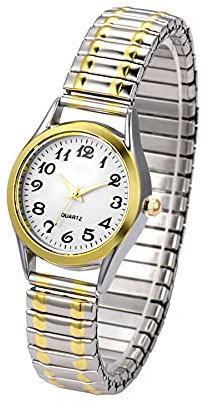 JewelryWe Women's Ultra Thin Easy Reader Watch with Elastic Strap, Golden Watch for Mothers Day