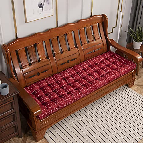 Kissen für Gartenbank, 2-, 3- und 4-Sitzer, dick, 8 cm, bequem, rechteckig, für Möbel, Terrasse, Schaukel, Garten, Outdoor, Indoor, rot kariert