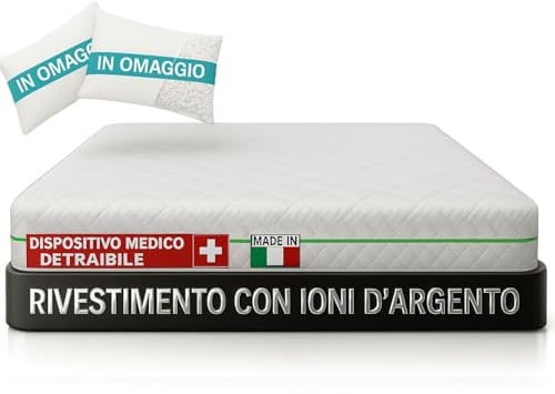 Francegaglia ® Materasso Memory Foam - H23 cm – 160x200 - Memory Massaggiante 5 cm - Tessuto Silver Ioni d'Argento - 7 Zone Differenziate - Made in Italy - Cuscini Inclusi – Dispositivo Medico