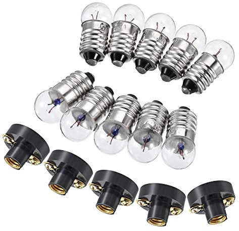 sourcing map E10 Lamp Socket Set, 2.5V Bulb Holder Screw Base with E10 Bulb, Plastic Copper Black 15 Pack Total